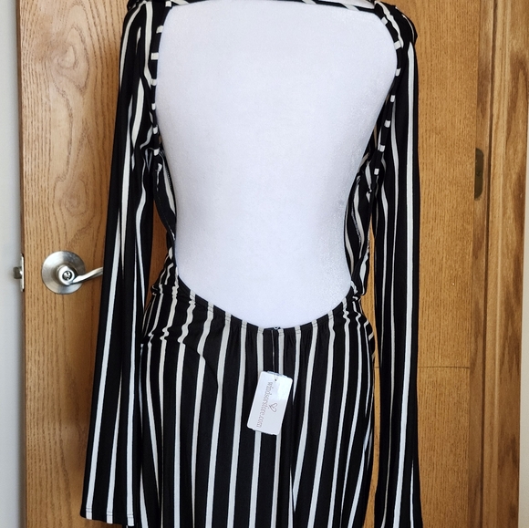 NEW Windsor Long Dress with Low Drop Back in Black & White Stripes Size L - Picture 4 of 10